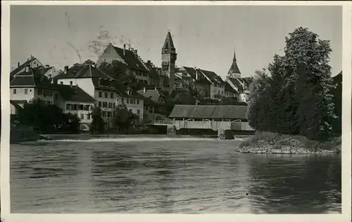 Olten Ortsansicht mit Kirche Aare Holzbruecke Militaerpost Kat. Olten