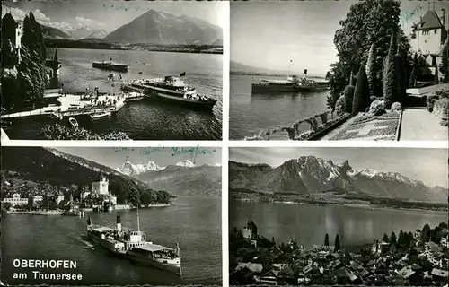 Oberhofen Thunersee Teilansichten Dampfer Alpenpanorama Kat. Oberhofen Thunersee