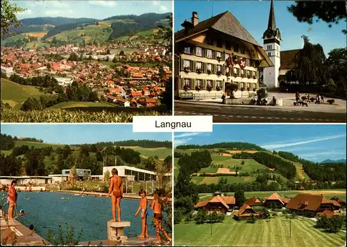 Langnau Emmental Gesamtansicht Gasthof Baeren Kirche Schwimmbad Bauernhoefe Ey Kat. Langnau Emmental