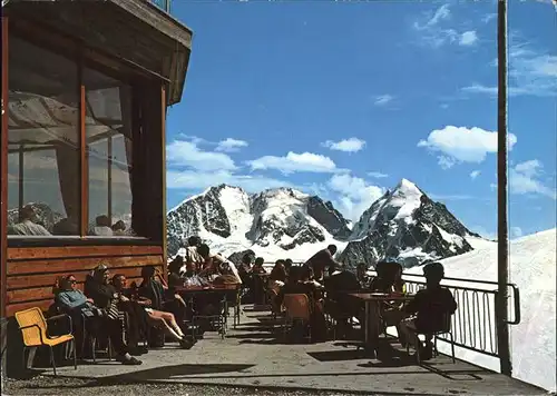 St Moritz GR Corvatsch Luftseilbahn Panorama Restaurant Terrasse Berninagruppe Kat. St Moritz