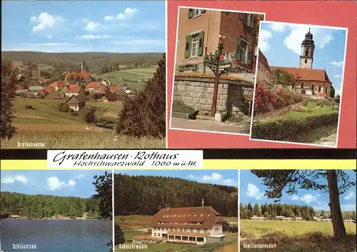 Rothaus Grafenhausen Kirche Wegweiser Holzschnitzereien Schluechtsee Gasthaus Restaurant Schluechtmuehle Familenferiendorf Kat. Grafenhausen