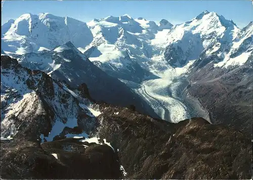 Pontresina Aussicht vom Piz Languard auf Bernina Gruppe Gletscher Kat. Pontresina