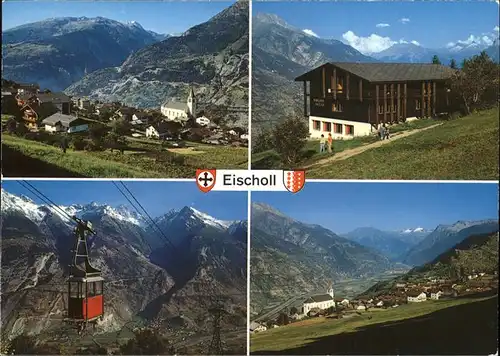 Eischoll Panorama mit Balmhorn Metjen Bietschhorn Rhonetal Kabinenbahn Wappen Kat. Eischoll