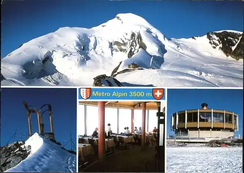 Saas Fee Drehrestaurant Metro Alpin Allalinhorn Bergfuehrer Mahnmal Wappen Wintersportplatz Kat. Saas Fee