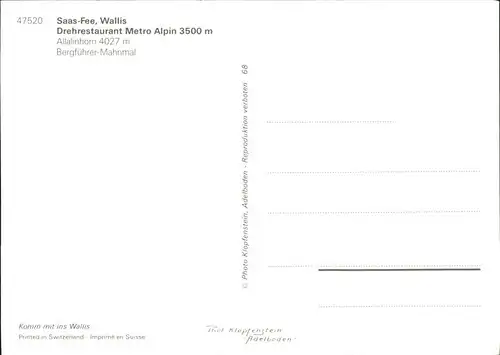 Saas Fee Drehrestaurant Metro Alpin Allalinhorn Bergfuehrer Mahnmal Wappen Wintersportplatz Kat. Saas Fee