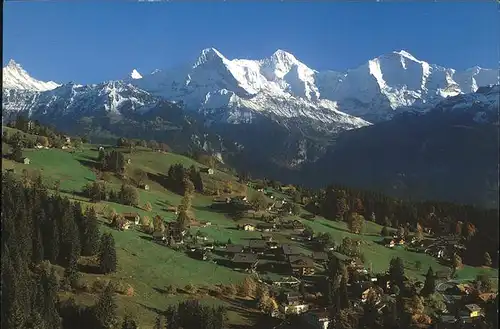 Waldegg Interlaken Panorama mit Schreckhorn Finsteraarhorn Eiger Moench Jungfrau Berner Alpen Kat. Waldegg