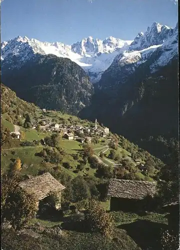 Soglio Gesamtansicht mit Bondasca Gruppe Kat. Soglio