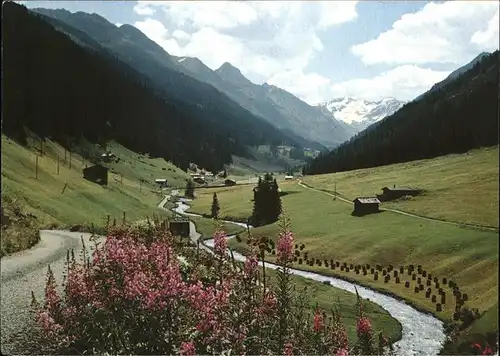 Davos GR Dischmatal mit Flueela Schwarzhorn Scaletta Gletscher Piz Grialetsch im Sommer Bergbach Kat. Davos