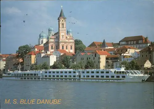 Passau M.S. Blue Danube Faehrschiff Donauschiffahrt Kirche Kat. Passau