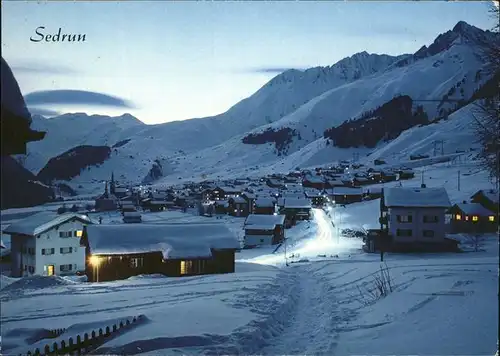 Sedrun Gesamtansicht mit Crispalt und Piz Culmatsch Winterabend Wintersportplatz Kat. Sedrun