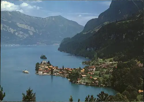 Iseltwald Panorama Brienzersee Faehrschiff Kat. Iseltwald