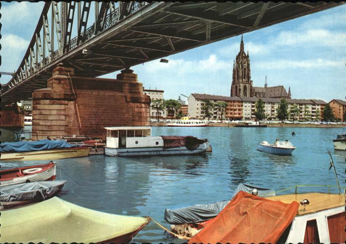 Frankfurt Main Partie am Main Bruecke Boot Dom Kat