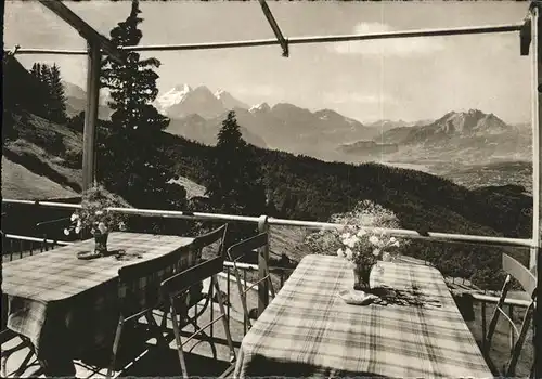 Zugerberg Zug Restaurant Zugerberg Terrasse Ausblick auf Pilatus Berner Alpen Kat. Zugerberg