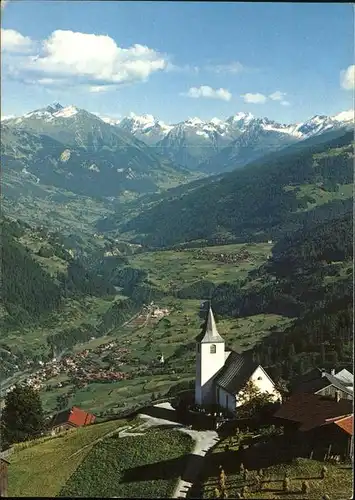 Furna Kirche Panorama mit Jenaz Fideris Silvrettagruppe Kat. Furna