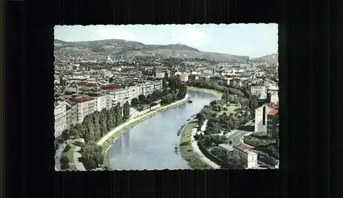 Wien Donaukanal mit Kahlenberg und Leopoldsberg Kat. Wien