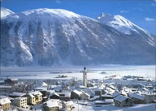 Samedan Ortsansicht mit Kirche Winterimpressionen Oberengadin Kat. Samedan