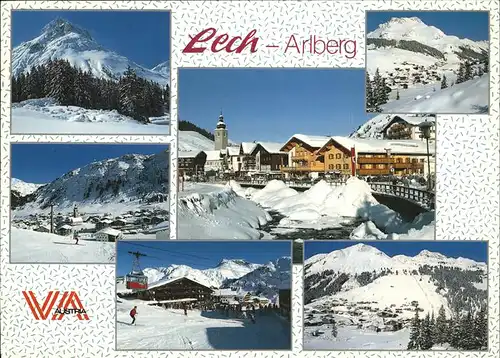 Lech Vorarlberg Teilansichten Alpenpanorama Dorfpartie Kirche Kabinenbahn Wintersportplatz Kat. Lech