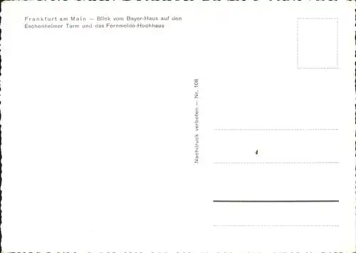 Frankfurt Main Blick vom Bayer Hochhaus Eschenheimer Turm Fernmeldehochhaus Kat. Frankfurt am Main