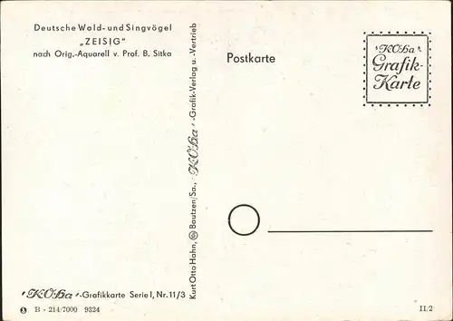 Voegel Zeisig Prof. B. Sitka Nr.11 3 Kat. Tiere