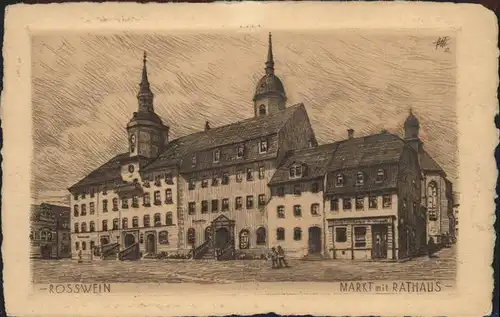 Rosswein Kuenstlerkarte Markt Rathaus Zeichnung Radierung Handpressen Kupferdruck Kat. Rosswein