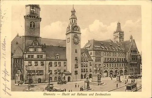 Chemnitz Markt Rathaus Denkmaeler Strassenbahn Kat. Chemnitz