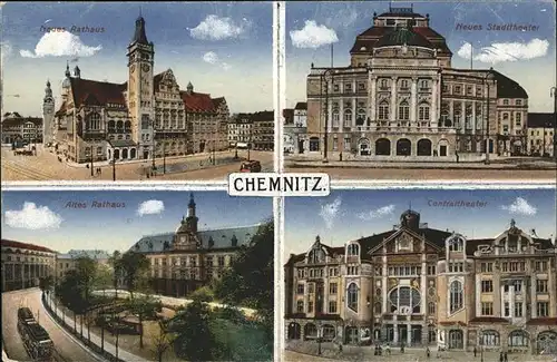 Chemnitz Neues Stadttheater Altes Rathaus Strassenbahn Kat. Chemnitz