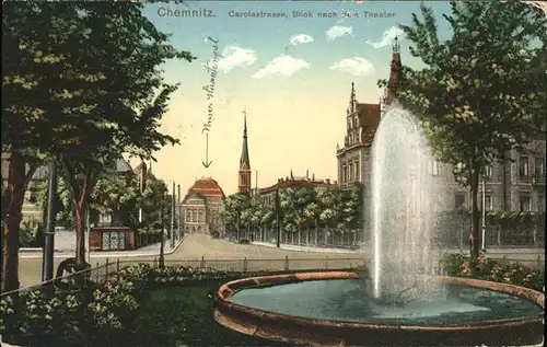 Chemnitz Carolastr. Theater Springbrunnen Kat. Chemnitz