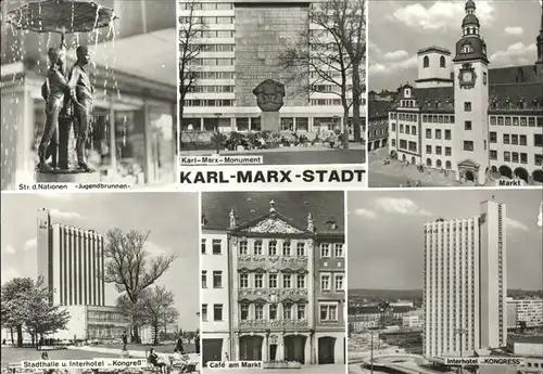Karl Marx Stadt Monument Jungbrunnen Interhotel Kongress Kat. Chemnitz
