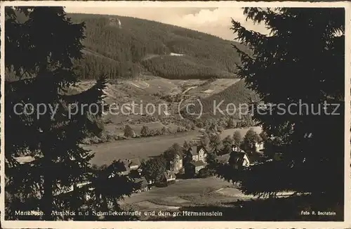 Manebach Blick zur Schmueckerstrasse und dem gr Hermannstein Kat. Ilmenau