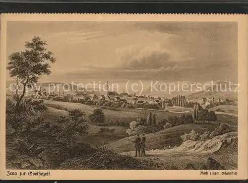 Jena Panorama Kuenstlerkarte nach Stahlstich zur Goethezeit Kat. Jena