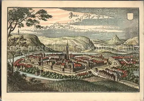 Jena Gesamtansicht Kuenstlerkarte Stich von Merian 1650 Kat. Jena