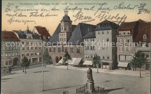Jena Marktplatz mit Rathaus Johann Friedrich Denkmal Kat. Jena