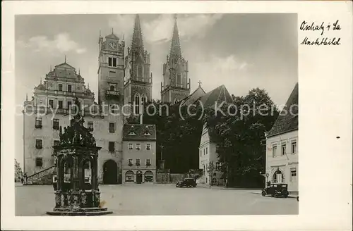 Oschatz Marktbrunnen von 1588 Rathaus St. Aegidien Kirche Kat. Oschatz