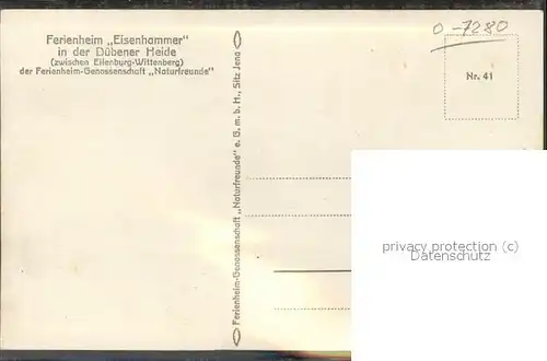 Eilenburg Ferienheim Eisenhammer Duebener Heide Genossenschaft Naturfreunde Jena See Kat. Eilenburg