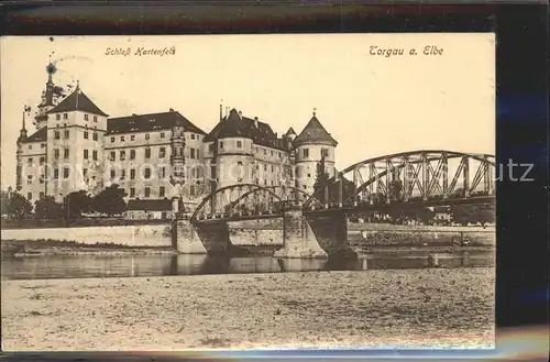 Torgau Schloss Hartenfels historische Bruecke Elbe Kat. Torgau