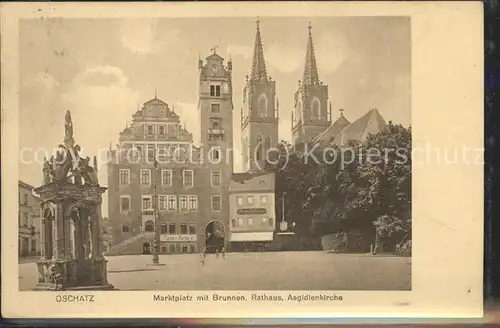 Oschatz Marktplatz Brunnen Rathaus St. Aegidien Kirche  Kat. Oschatz