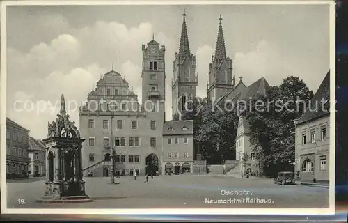 Oschatz Neumarkt Brunnen Rathaus St. Aegidien Kirche Kat. Oschatz