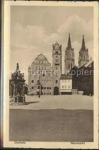 Oschatz Neumarkt Brunnen Rathaus St. Aegidien Kirche Kat. Oschatz