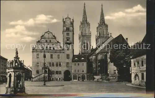 Oschatz Neumarkt Brunnen Rathaus St. Aegidien Kirche Kat. Oschatz