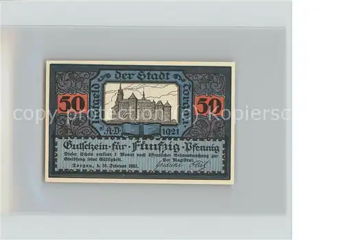 Torgau 50 Pfennig Gutschein Schloss Hartenfels Ritter Kat. Torgau