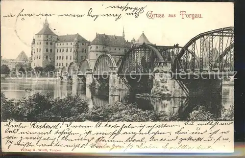 Torgau Schloss Hartenfels historische Bruecke Elbe Kat. Torgau