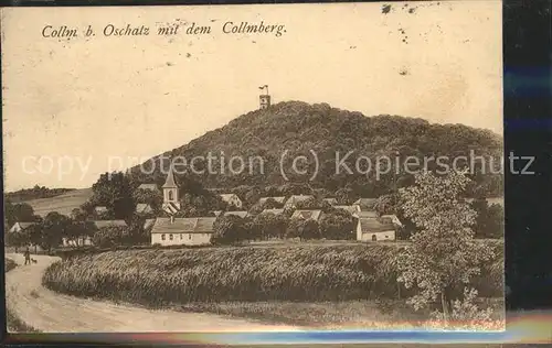 Collm Ortsansicht mit Kirche und Collmberg Aussichtsturm Kat. Wermsdorf