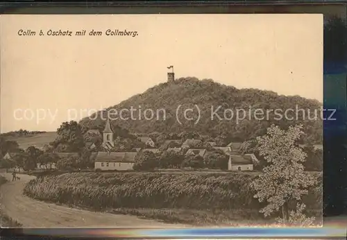 Collm Ortsansicht mit Kirche und Collmberg Aussichtsturm Kat. Wermsdorf