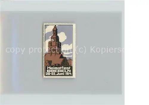 Doebeln Briefmarke Heimatfest 1914 Kirche Kat. Doebeln