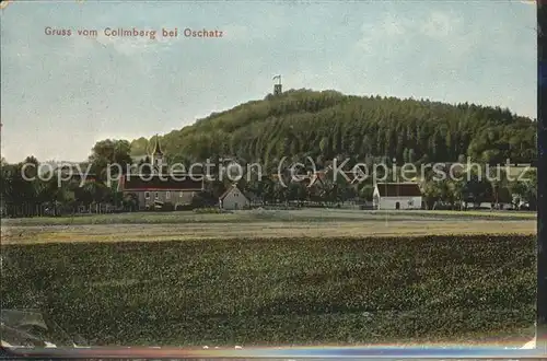 Collm Ortsansicht mit Kirche und Collmberg Aussichtsturm Kat. Wermsdorf