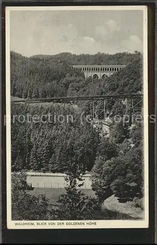 Waldheim Sachsen Blick von der Goldenen Hoehe auf Eisenbahnviadukt Kat. Waldheim Sachsen