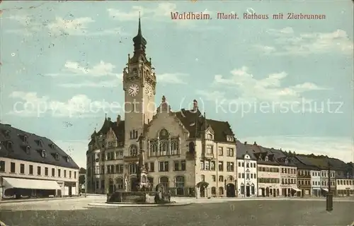 Waldheim Sachsen Markt Rathaus mit Zierbrunnen Kat. Waldheim Sachsen