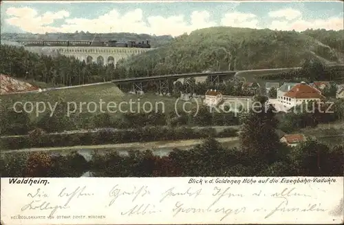 Waldheim Sachsen Blick von der Goldenen Hoehe auf die Eisenbahnviadukte Kat. Waldheim Sachsen