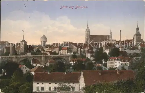 Bautzen Blick ueber die Stadt mit Michaeliskirche Bruecke Wasserturm Rathaus Kat. Bautzen