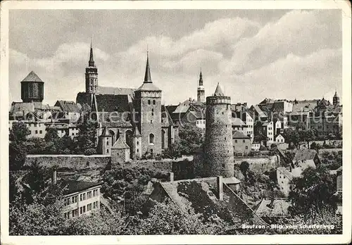 Bautzen Blick vom Scharfenweg Alte Wasserkunst Kirche Turm Kat. Bautzen